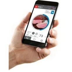 Napoleon 2-Piece Probe Set For Accu-Probe Bluetooth Thermometer -Napoleon Grills Hub Low Res JPG Male hand holding blank smart phone isolated on white background with clipping path for the screen